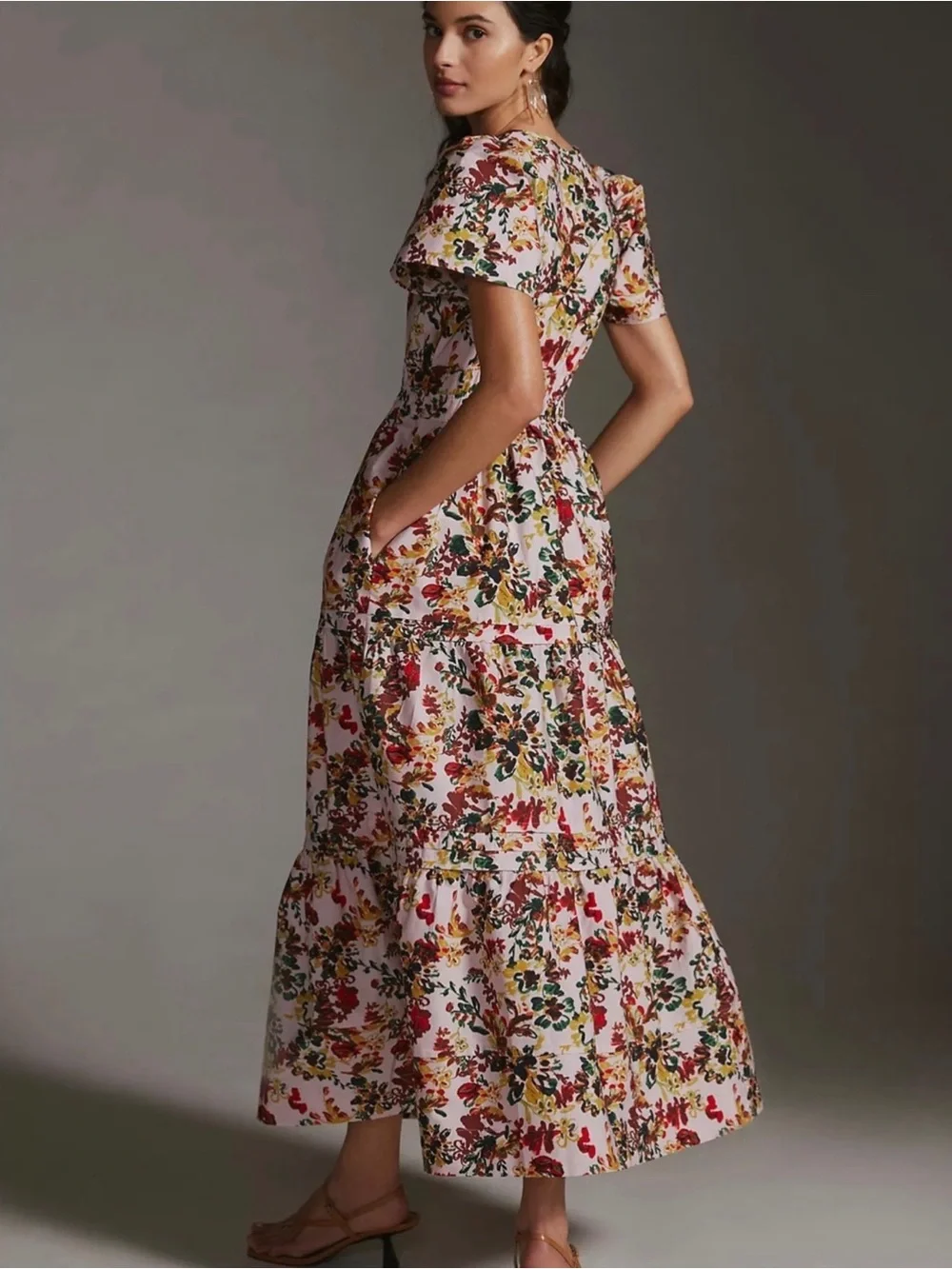 Anthropologie Somerset Floral Pink Maxi Dress Smocked Cotton Size Small NWT